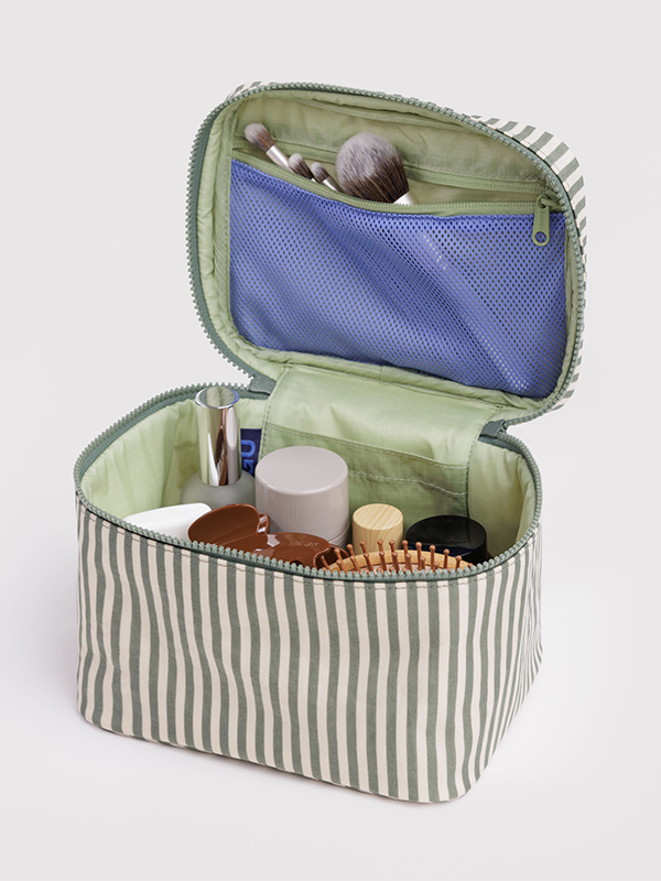 Large Cosmetic Case: Sage Stripe