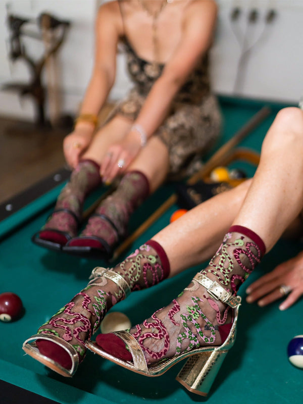 Serpentine Floral Sheer Crew Sock