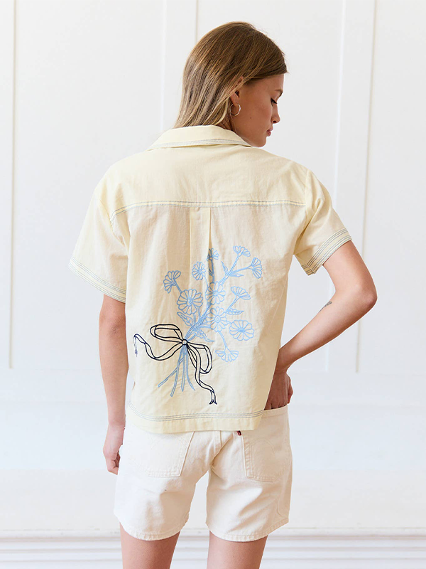 Embroidered Collared Blouse: Yellow