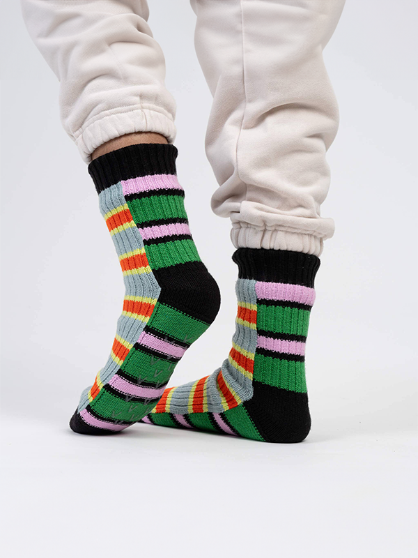 Zipper Stripe House Socks: Poppy Stone Blue
