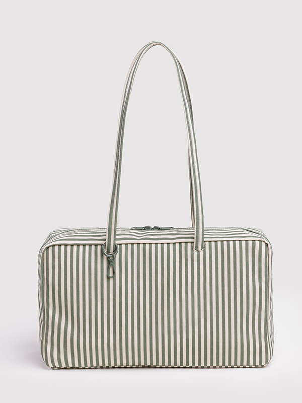Medium Nylon Bowler Bag: Sage Stripe