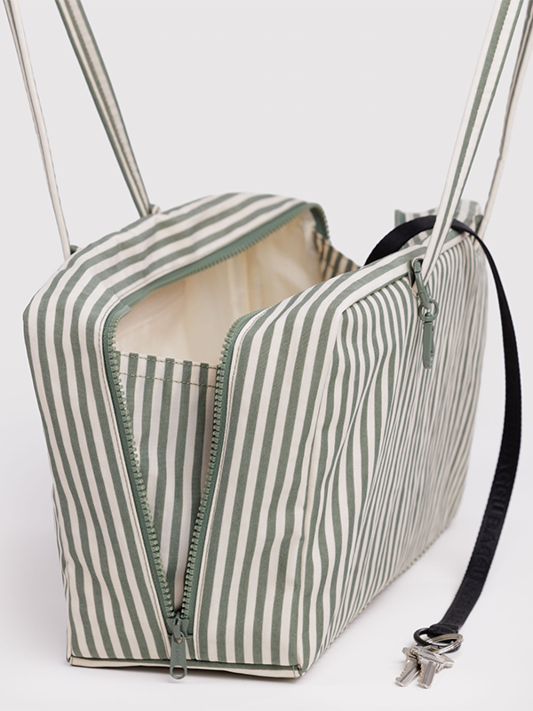 Medium Nylon Bowler Bag: Sage Stripe