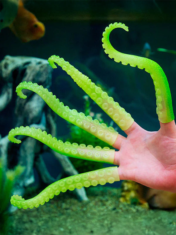 A set of glowing, luminescent tentacles radiating soft, ethereal light in a dark environment, creating a mystical and otherworldly appearance.