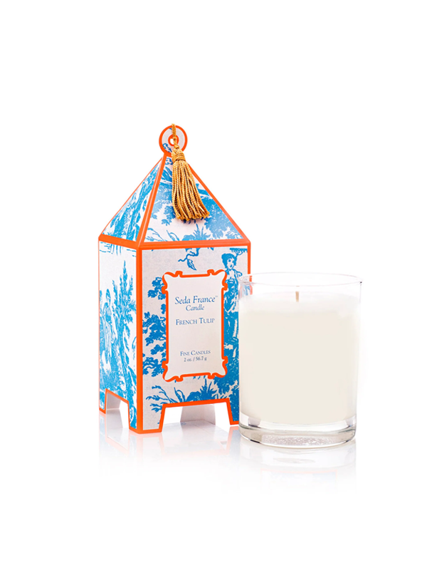 Mini Toile Pagoda Box Candle: French Tulip