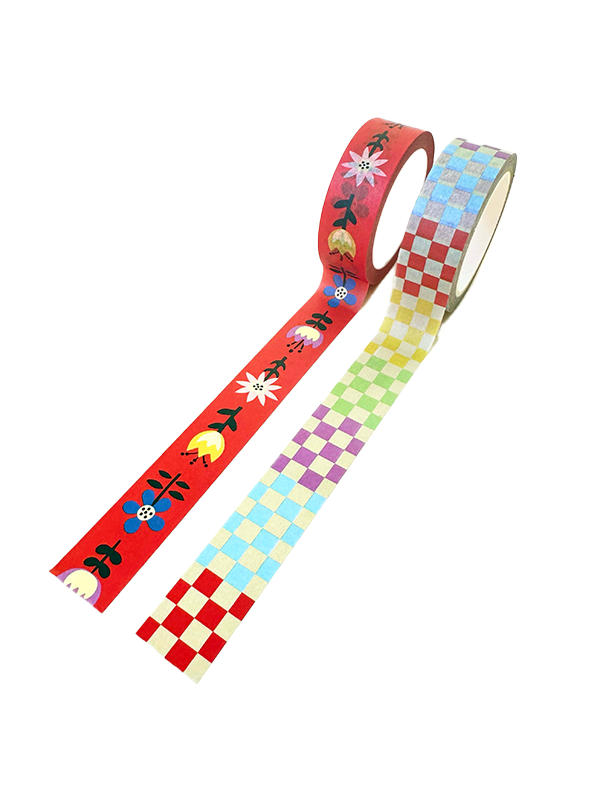 Folk Flowers & Checkers Washi Tape