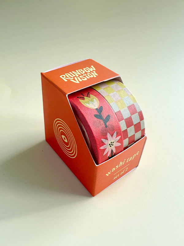 Folk Flowers & Checkers Washi Tape