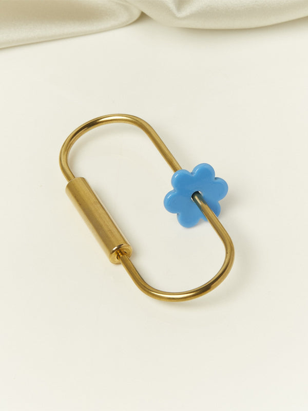 Brass Key Ring with Blue Daisy