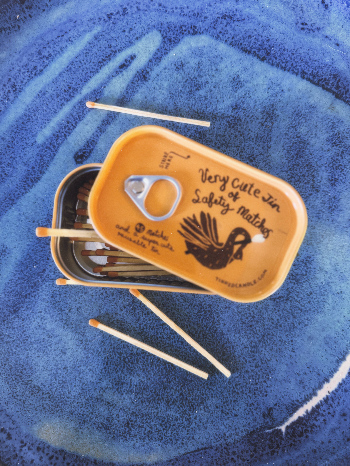 Very Cute Tin of Safety Matches: Orange