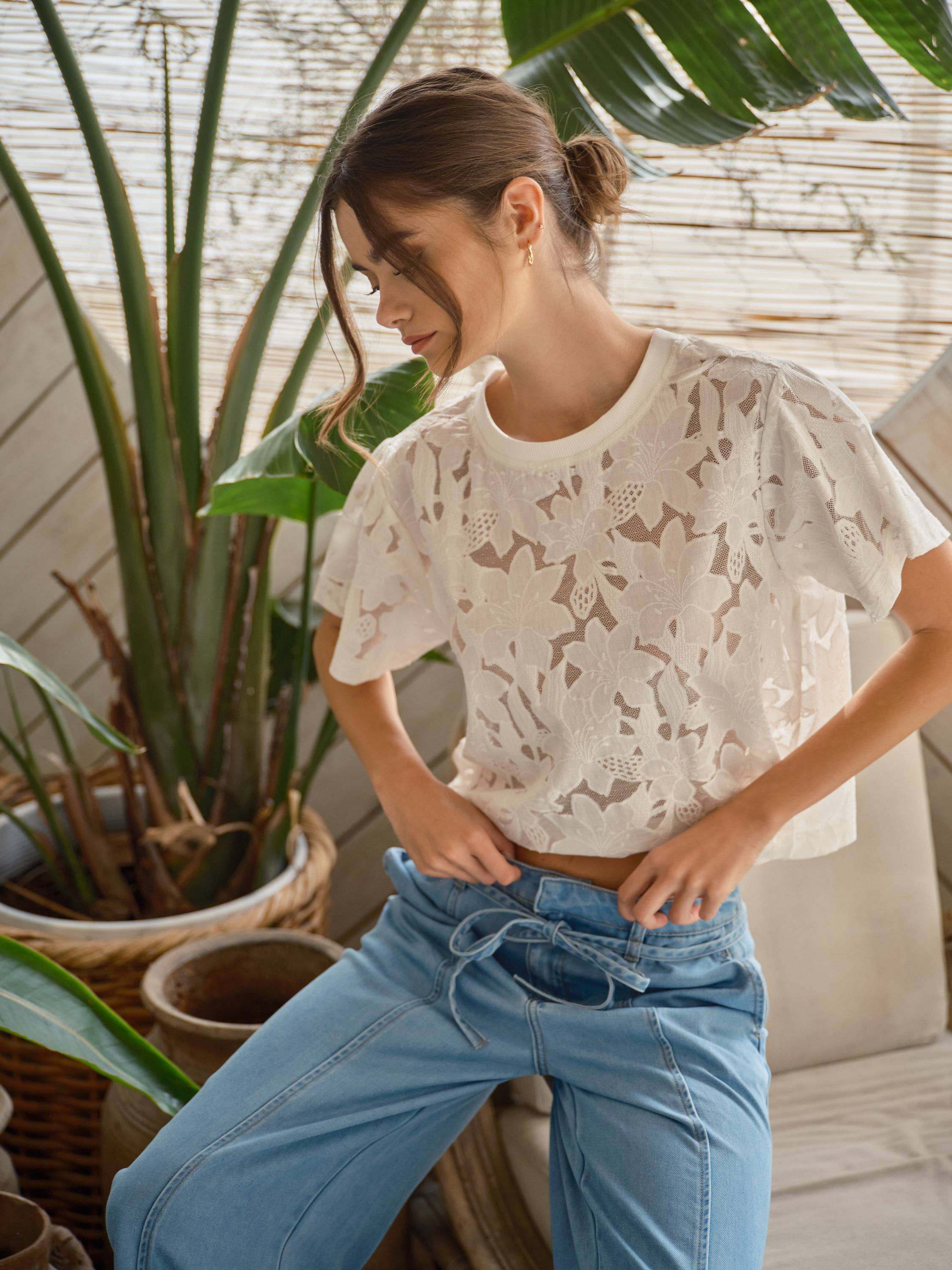 Floral Lace T-Shirt: Off White