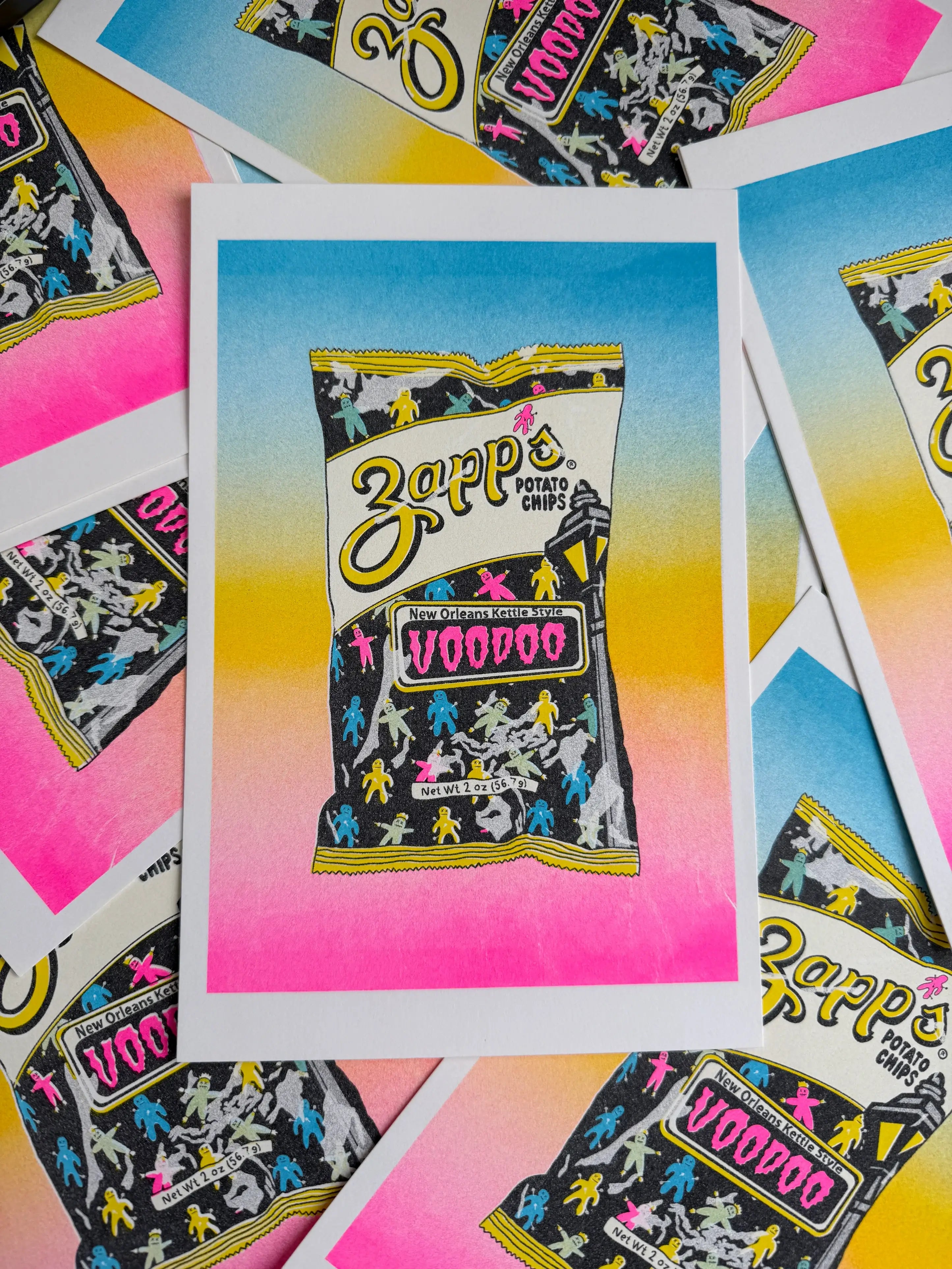 Zapp's Voodoo Chips Riso Print: 5.5 x 8.5