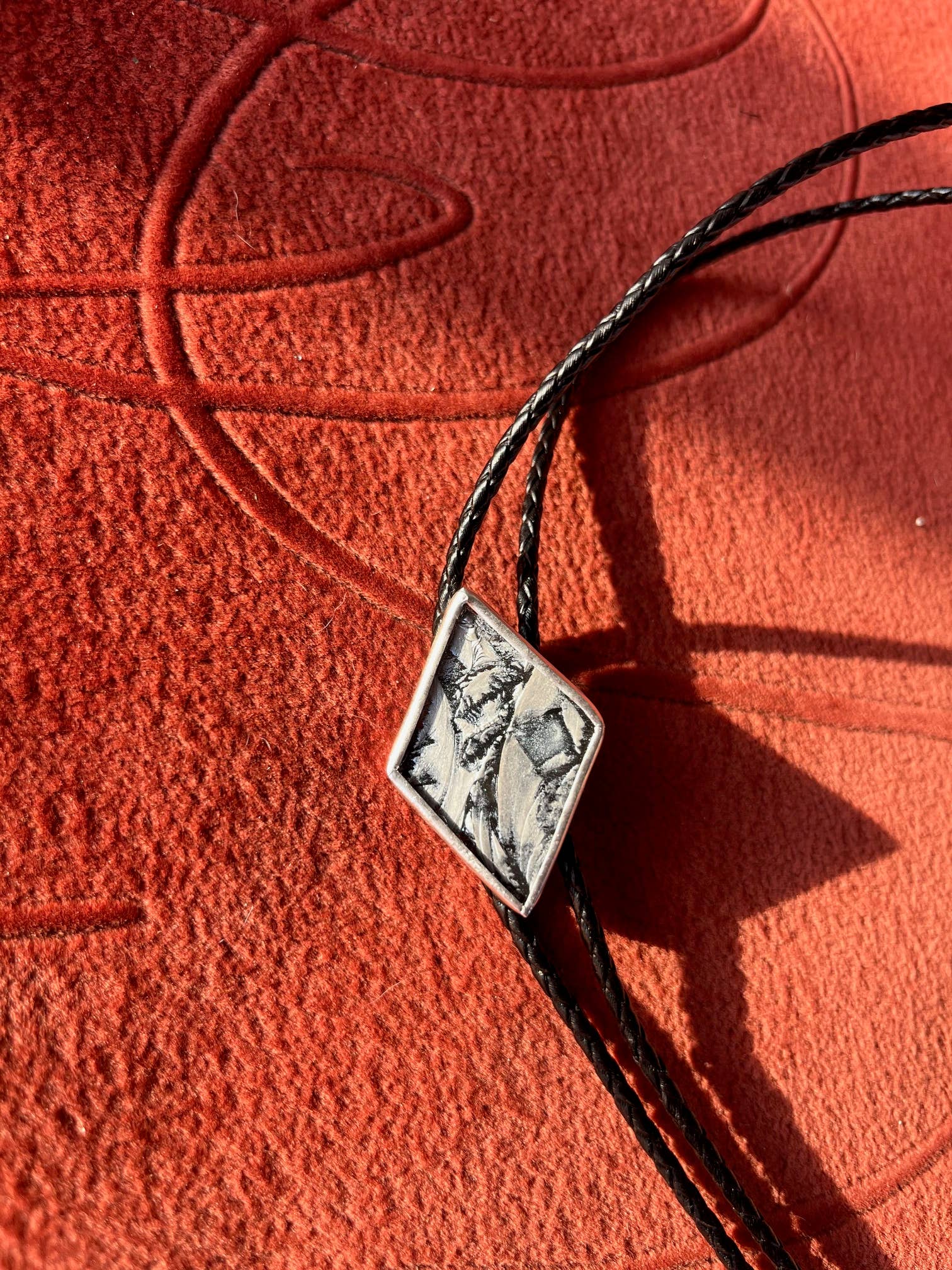 Stained Glass Bolo Tie: Silver Diamond