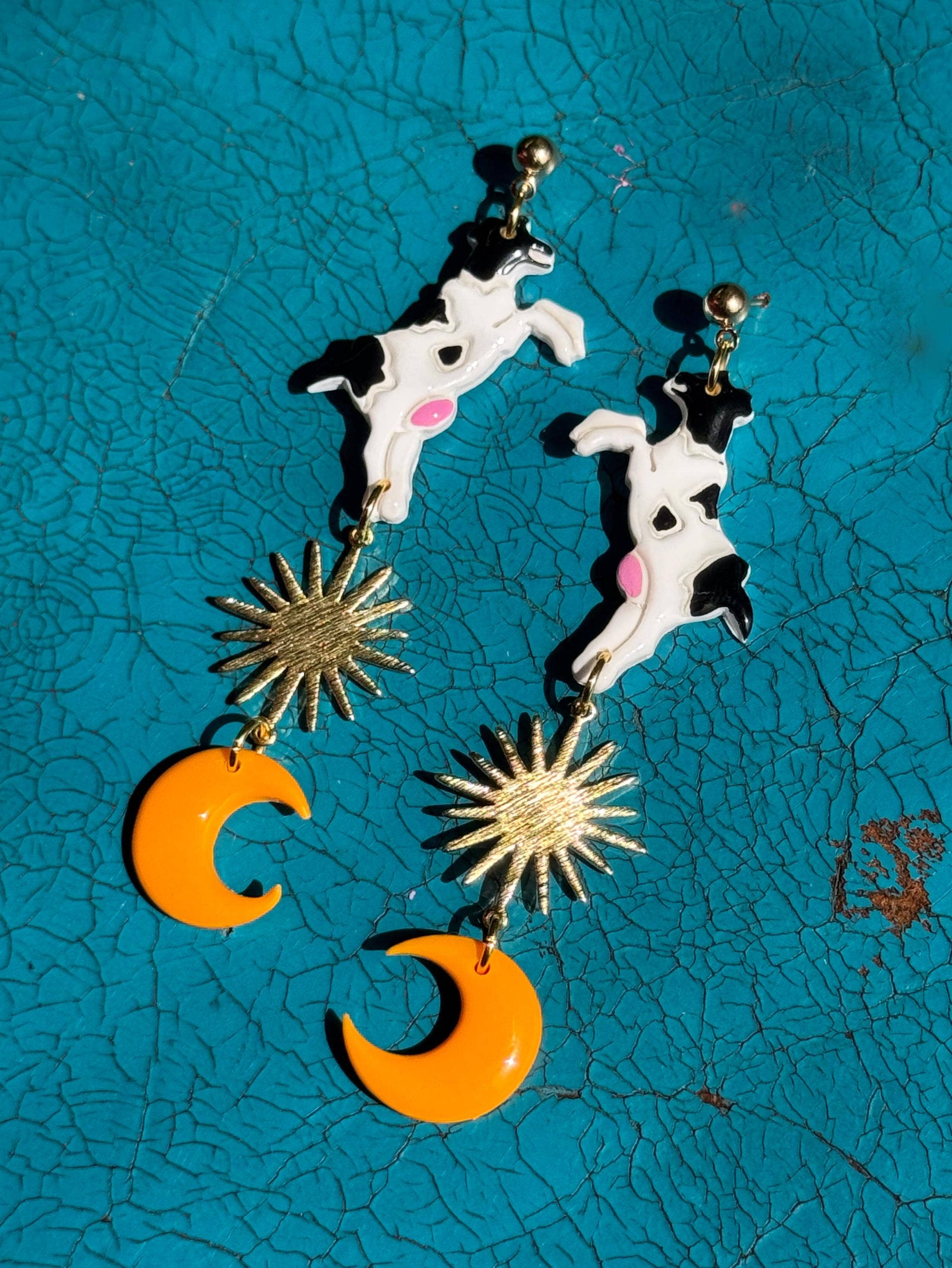 Cow Dancing Over The Moon Earrings