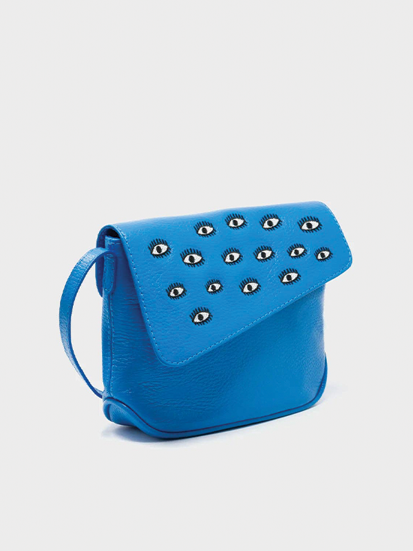 Bruno Mini Crossbody Leather Bag: All Over Eyes (Ibiza Blue)