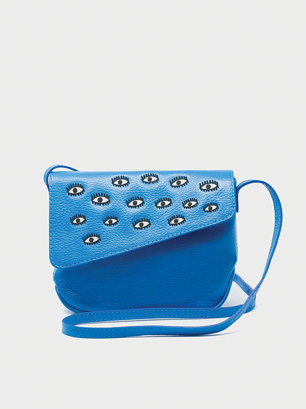 Bruno Mini Crossbody Leather Bag: All Over Eyes (Ibiza Blue)