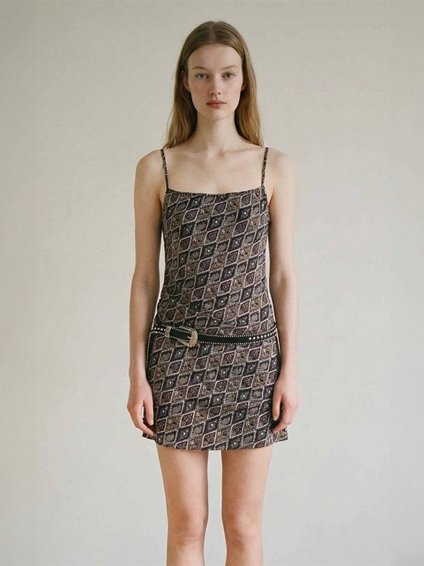 Bias Cut Paisley Mini Dress: Charcoal