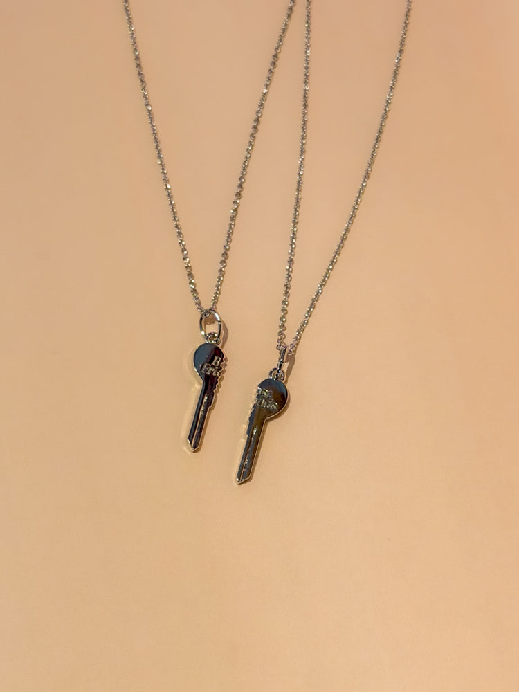 BFF Heart Key Necklace Set: Silver