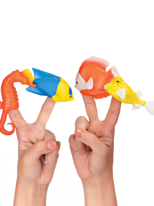 Aquarium fish finger puppet featuring a colorful, playful fish design that fits snugly on your finger, perfect for imaginative play and aquatic fun.