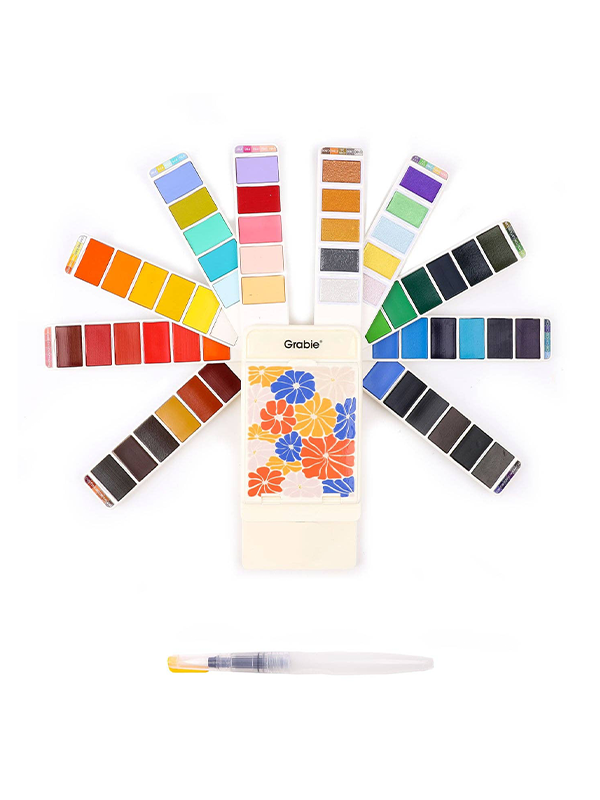 Foldable Watercolor Set Of 56 With Water Brush Pen