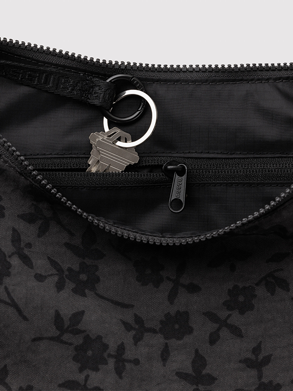 Medium Nylon Crescent Bag: Charcoal Ditsy Floral