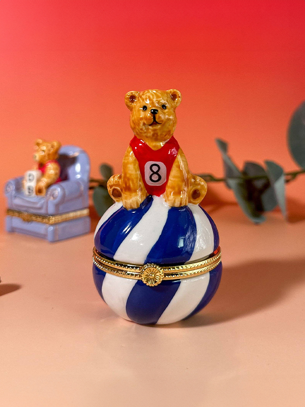 Trinket Box: Teddy Bear on Striped Ball