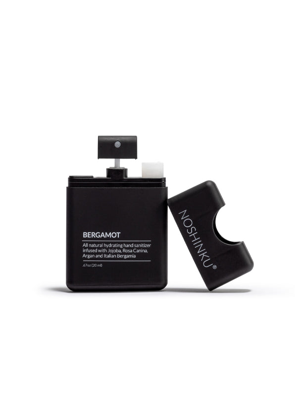 Bergamot pocket hand sanitizer with a refreshing, citrusy scent, packaged in a compact bottle perfect for on-the-go cleaning and a calming, uplifting fragrance.