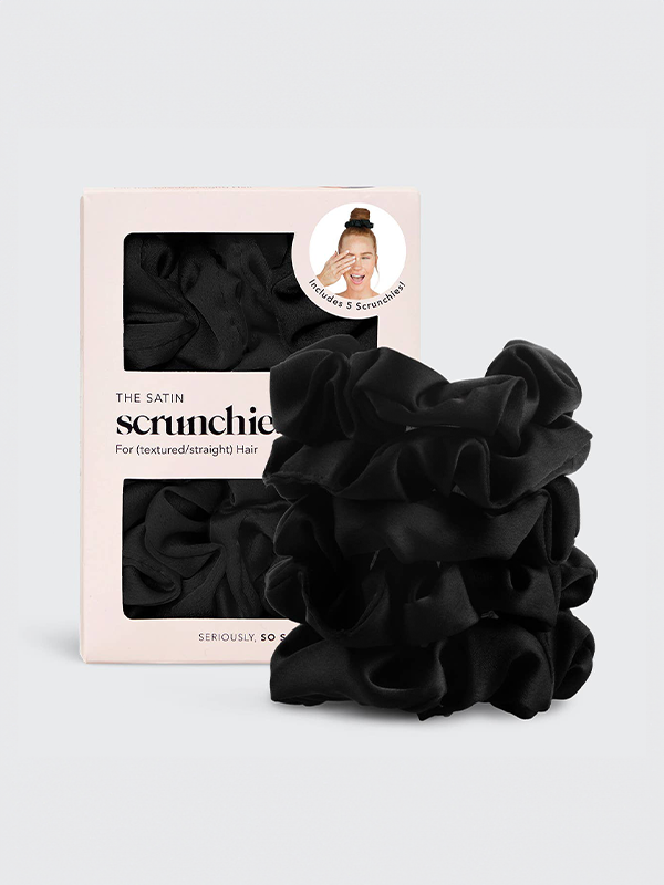 Satin Sleep Scrunchies: Black (Set of 5)