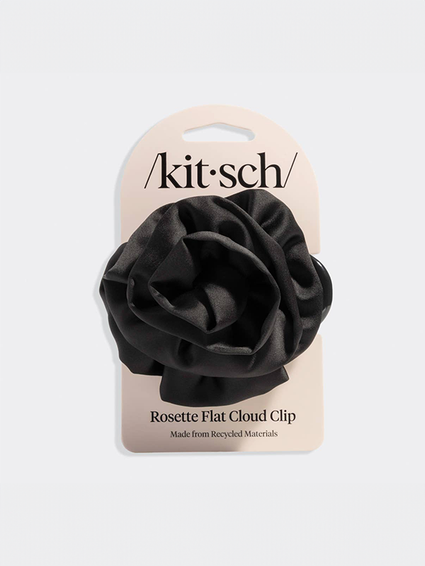 Satin Rosette Medium Flat Cloud Clip: Black