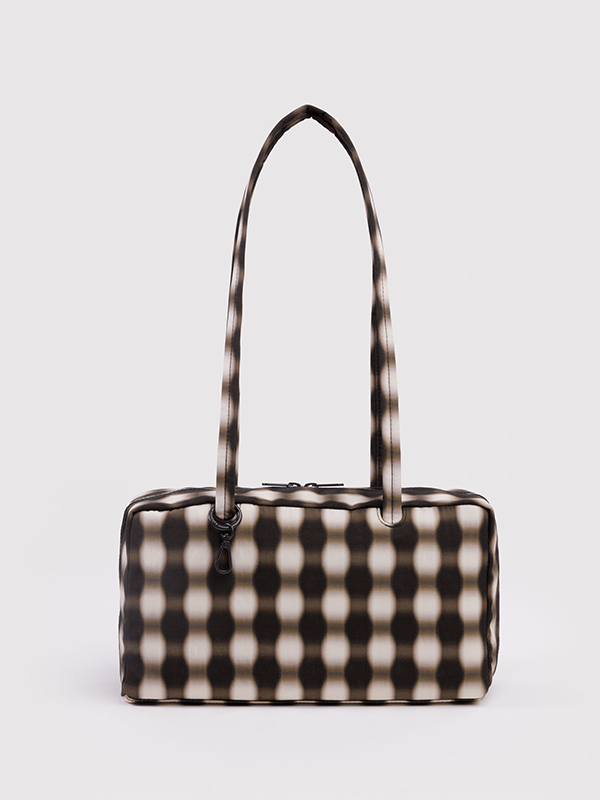 Nylon Bowler Bag: Blurred Gingham Brown