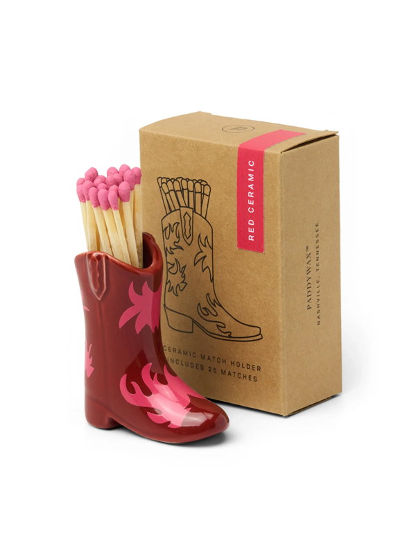 Cowboy Boot Match Holder: Red & Pink Flames