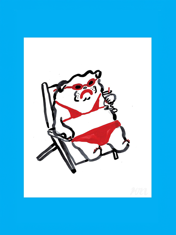Bulldog in Bikini Print: 8 x 10