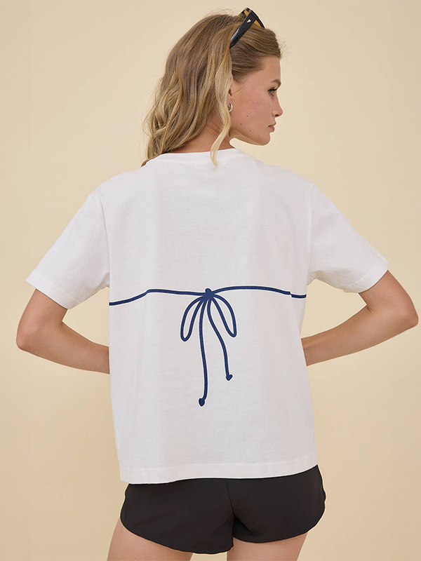 Caviar Print Bikini Graphic Tee: Ivory Polka Dot