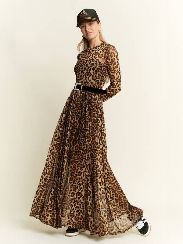 Animal Print Mesh Mock Dress: Mocha Brown