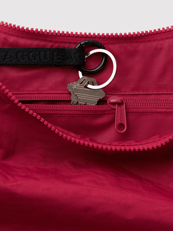 Medium Nylon Crescent Bag: Cherry