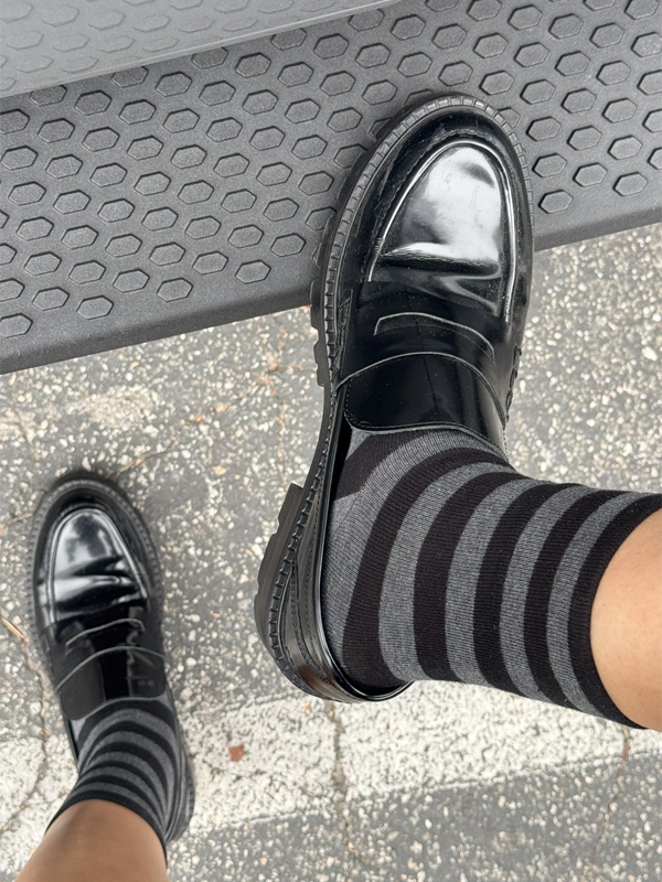 Wally Socks: Wide Charcoal Stripe