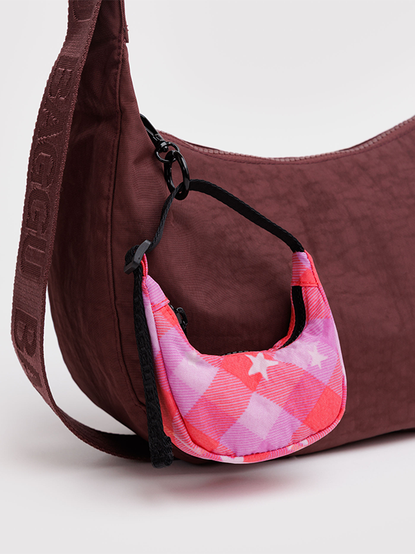 Crescent Bag Charm: Pink Star Plaid