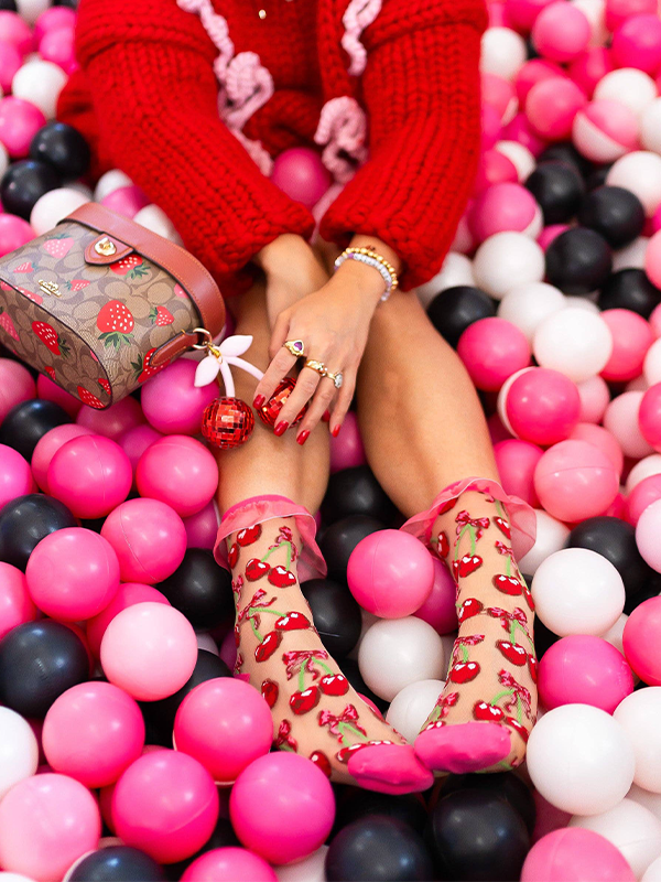 Cherry Bow Ruffle Sheer Crew Sock