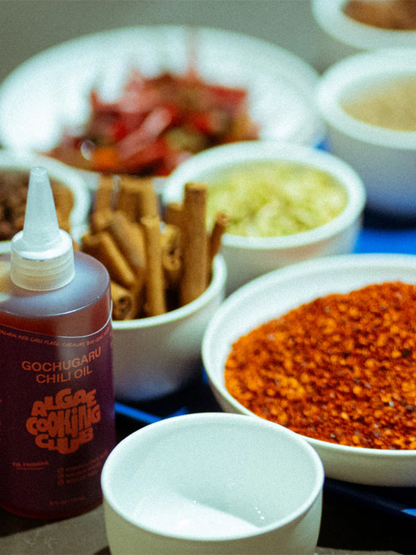 Gochugaru chili oil with a rich, spicy flavor made from Korean red pepper flakes, perfect for adding a bold kick to your dishes.