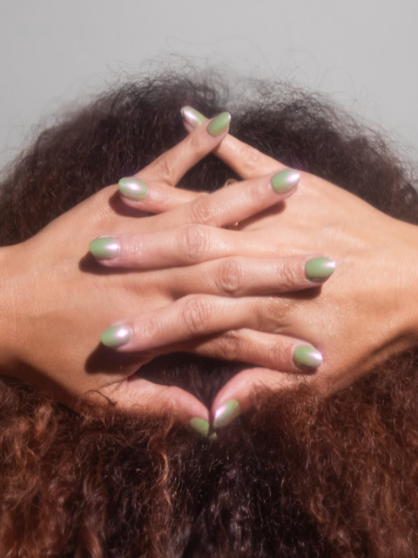 A set of Chill Tips in Patina Party, featuring stylish press-on nails with a unique patina-inspired design. The nails have a mix of earthy tones and a metallic finish, offering a trendy, eye-catching look for a chic and effortless manicure.