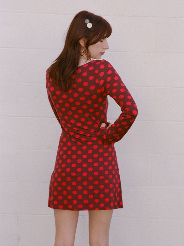 Boatneck Dress: Scarlet Dot