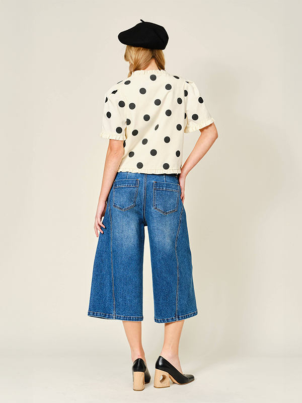 Polka Dot Short Sleeve Jacket: Cream