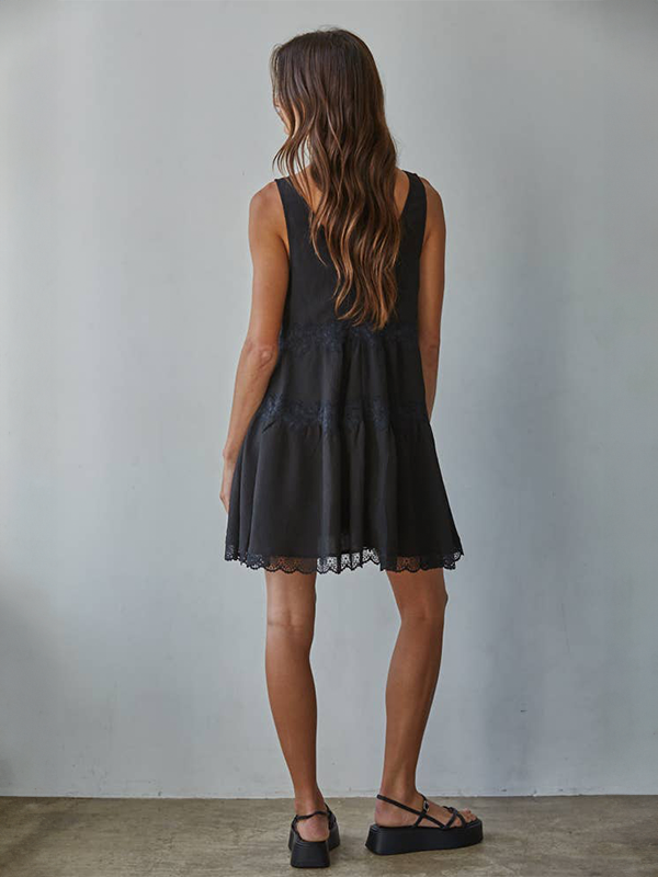 V-Neck Sleeveless Mini Dress: Black