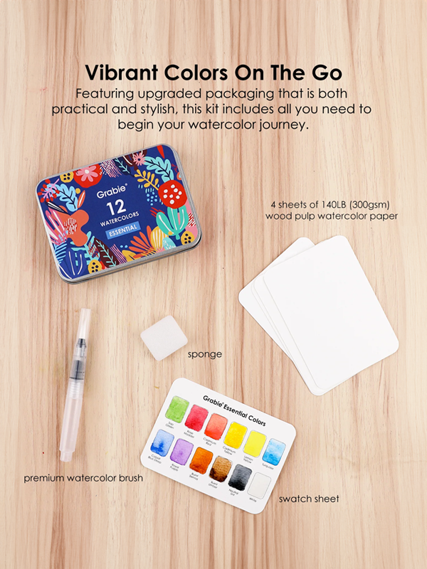 Watercolor Pocket Set with Brush: Essential Colors