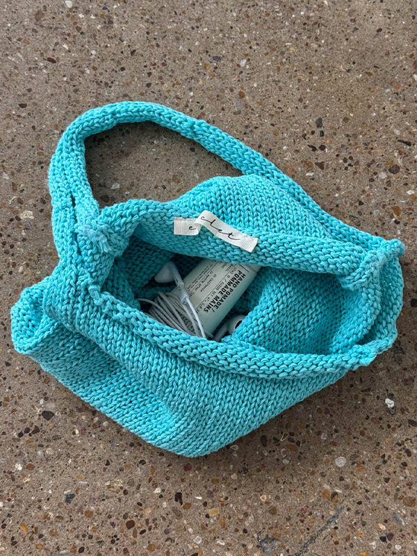 Mini Knit Tote Bag: Aqua