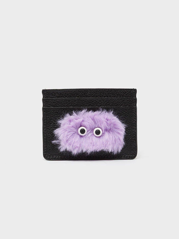 Filium Leather Cardholder: Fuzzy Monster (Black/Lavender)