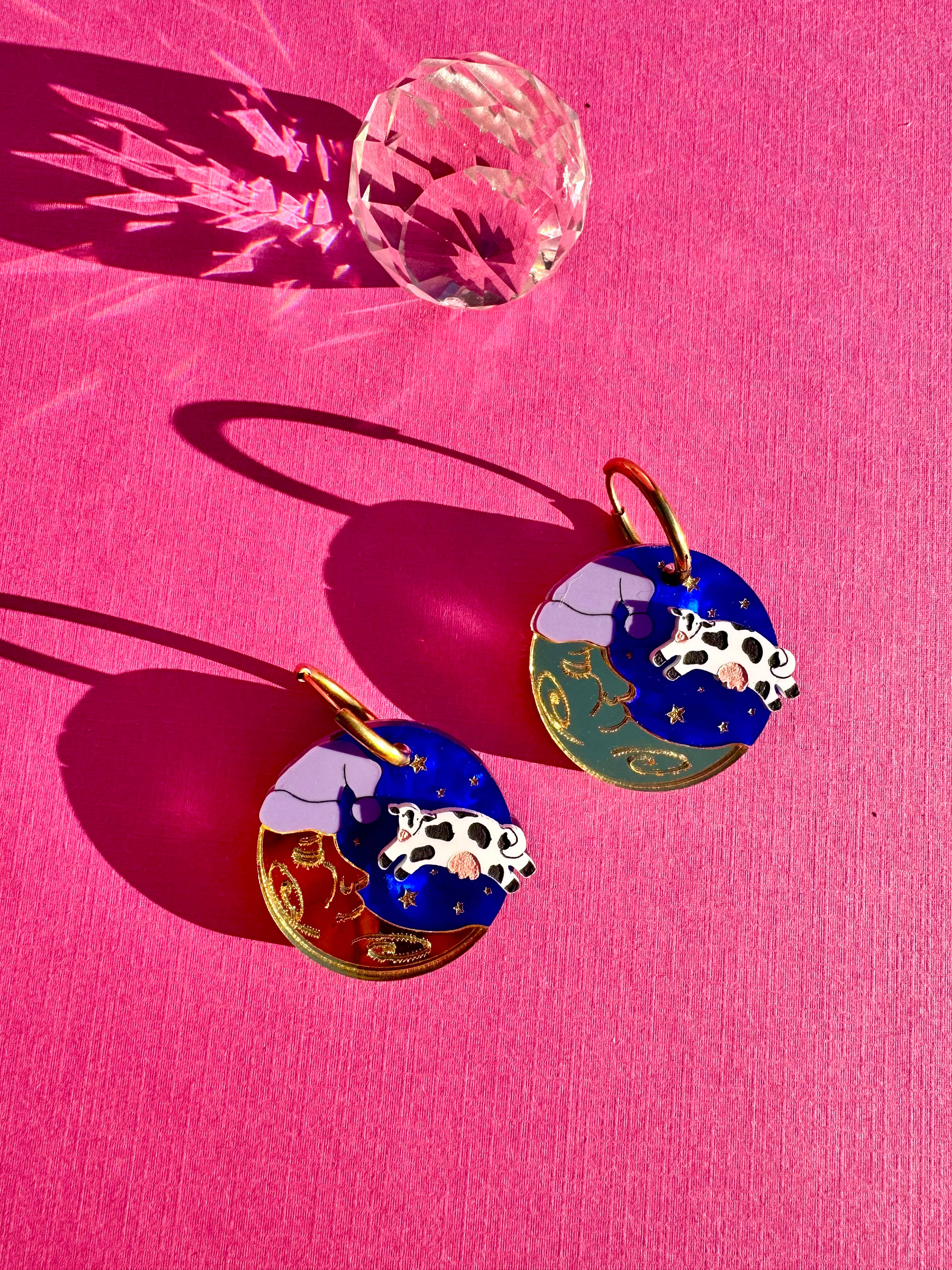 Honey Moo Moo Over the Moon Earrings