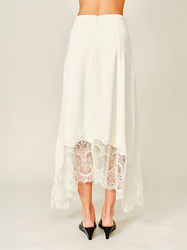 Lace Hem Midi Skirt: Cream