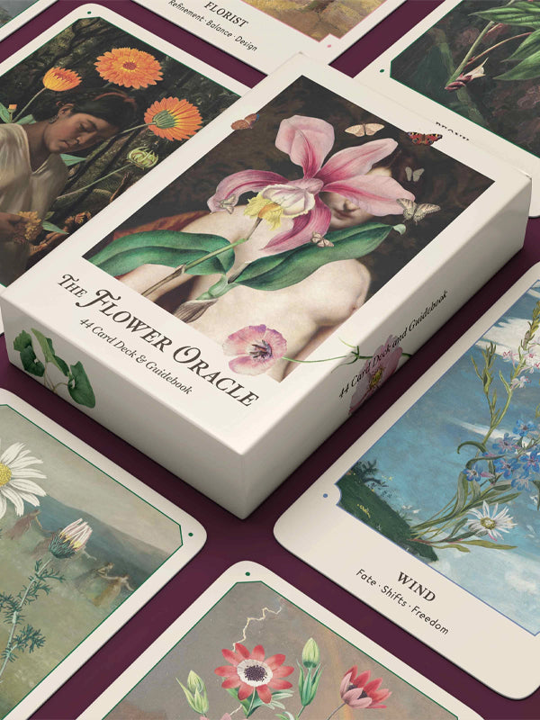 The Flower Oracle: 44 Card Deck and Guidebook – A beautifully illustrated oracle deck featuring 44 flower-inspired cards and an insightful guidebook, designed to offer wisdom, guidance, and inspiration through the language of flowers.