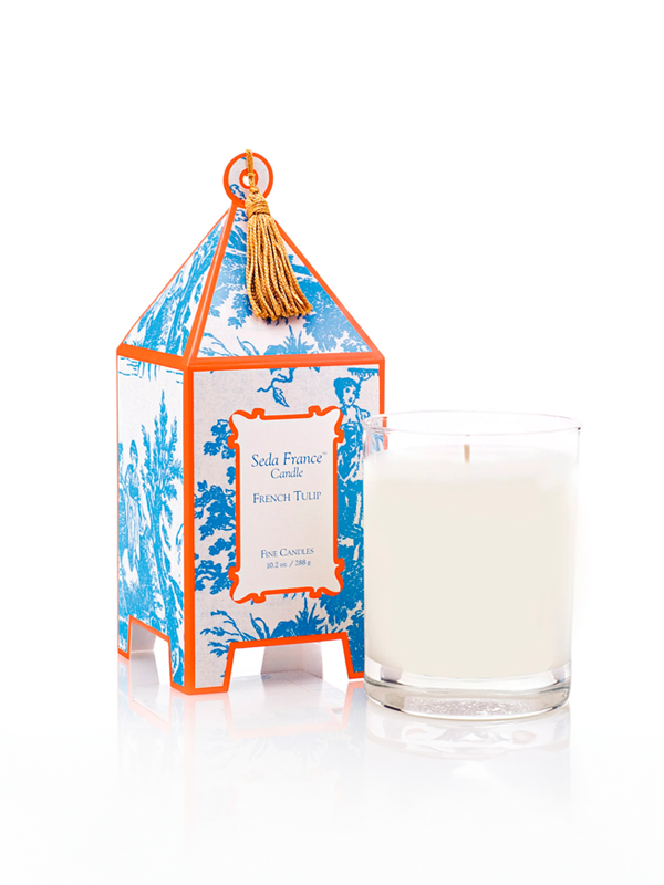 Toile Pagoda Box Candle: French Tulip