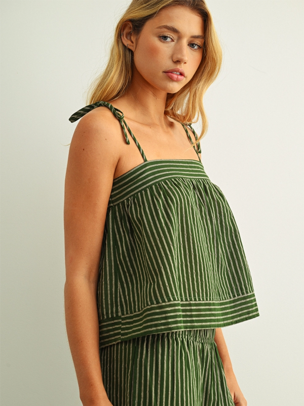 Striped Spaghetti Strap Top: Green