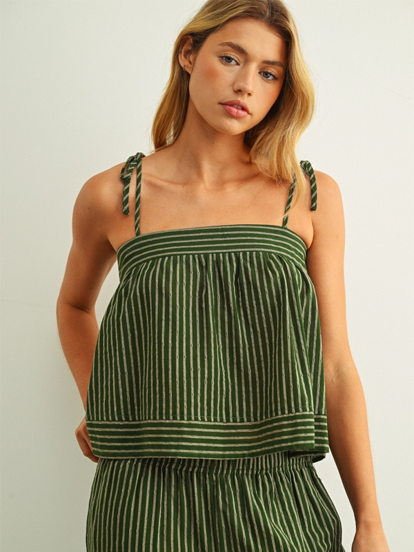 Striped Spaghetti Strap Top: Green